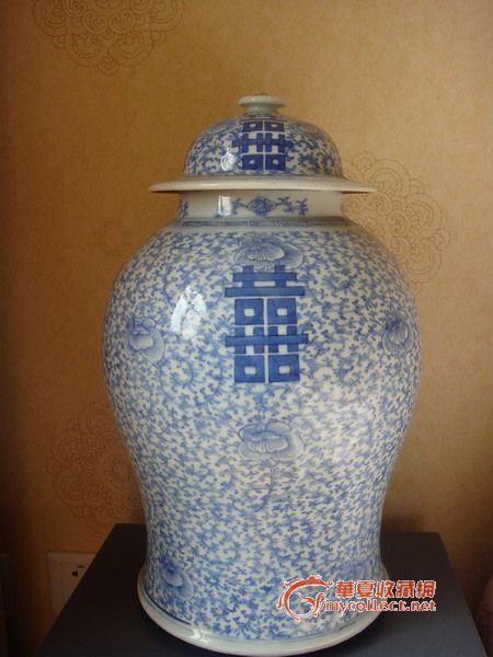 请中期青花小喜字大号将军罐,请随评估价,谢谢