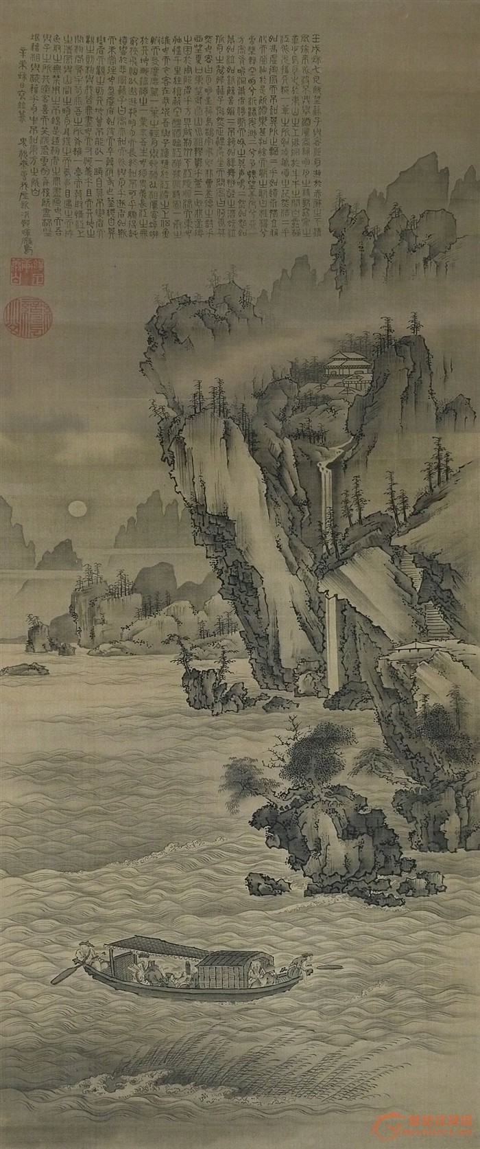 隔壁垃圾站一幅旧画,要50元,画的是《赤壁赋》,还是象牙轴的