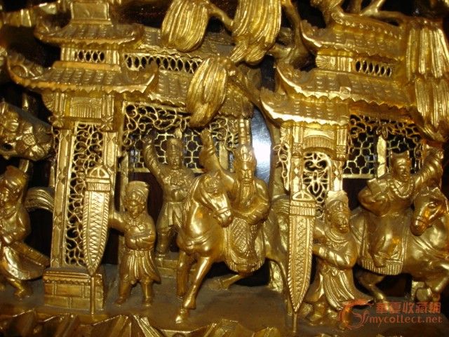 开价2200美元的潮州金漆木雕人物故事挂屏_开