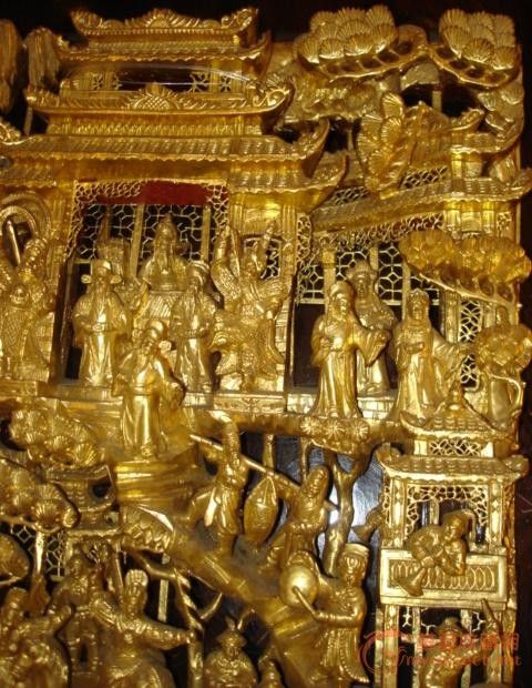 开价2200美元的潮州金漆木雕人物故事挂屏_开