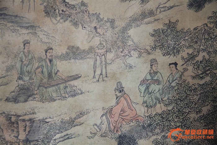 一个弹琴,一个听.请行家看看,何时代,何人所画.有无价值?