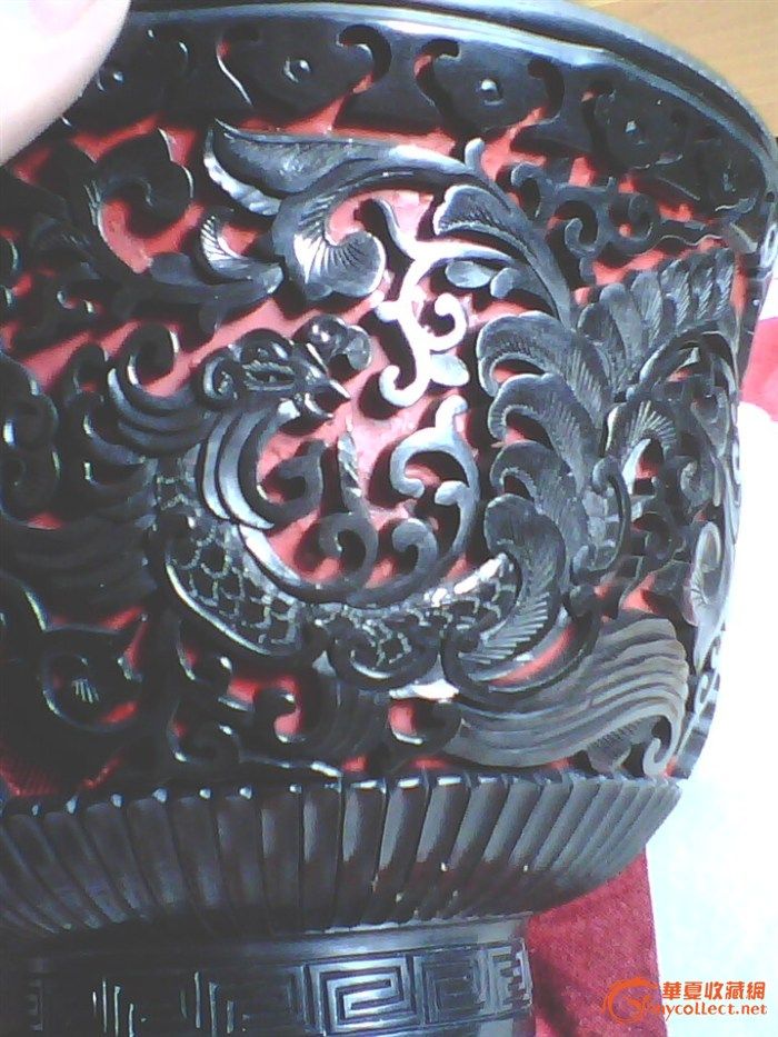 贺新春,铜胎红地剔黑一龙九凤大盖碗_贺新春,