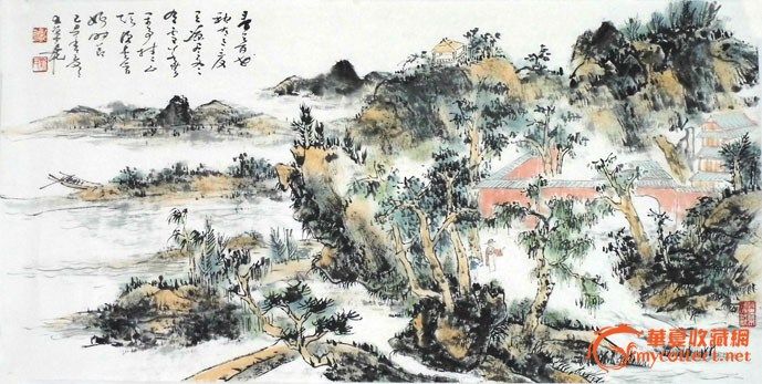 三尺整开山水《春有百花秋有月》_三尺整开山