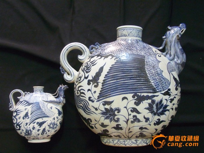 元.青花 缠枝莲纹 凤首(特大)扁壶.