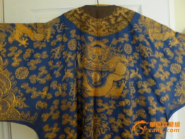 【瑞兽】清中-晚期蓝纱金丝龙纹吉服