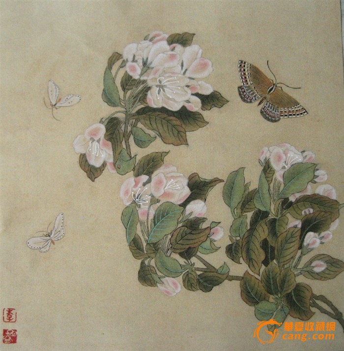 仿古花鸟海棠蛱蝶图
