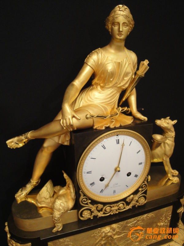 希腊神话狩猎女神戴安娜为主题的法国雕塑钟_希