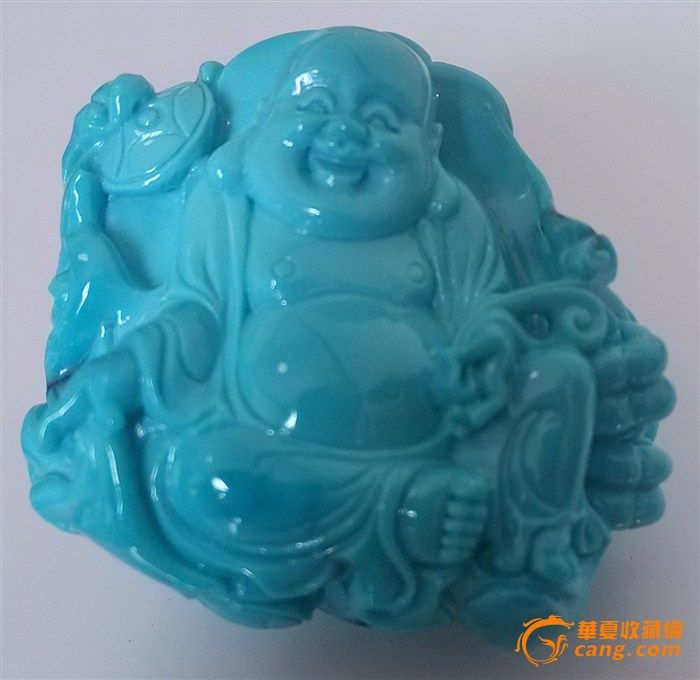 高蓝绿松石工弥勒佛手把件_高蓝绿松石工弥勒