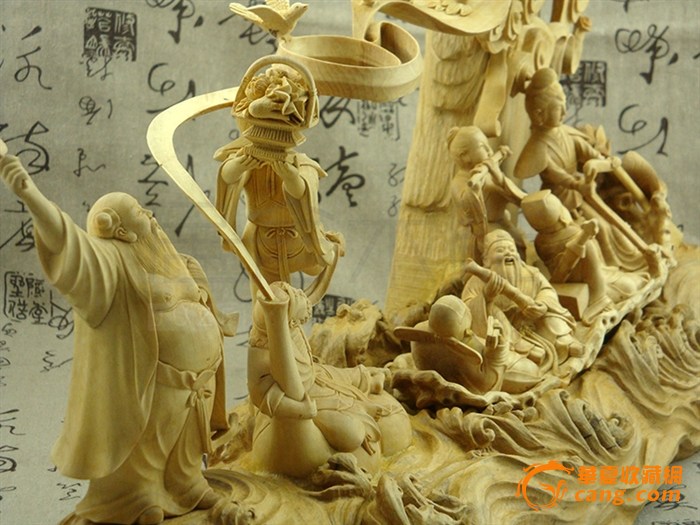 【居舍】珍品黄杨木雕/居家摆件/大师工艺收藏/八仙过海-图5