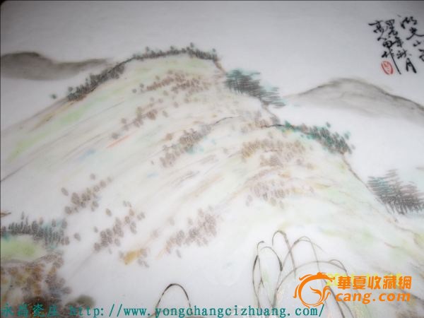 民国浅降彩山水瓷板(高心田画)