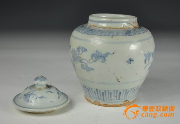 明中期青花花卉纹盖罐,来自藏友古恋月-陶瓷-明