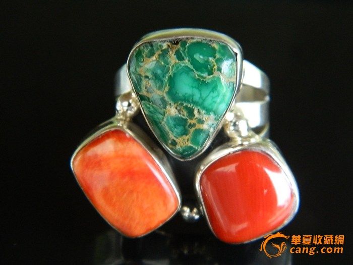 美国碧玉色绿松石，MOMO红珊瑚纯银套装_美国碧玉色绿松石，MOMO红珊瑚纯银套装鉴定_来自藏友韩燕_珠宝鉴定_松石珠宝鉴定_古玩鉴定估价_华夏收藏网