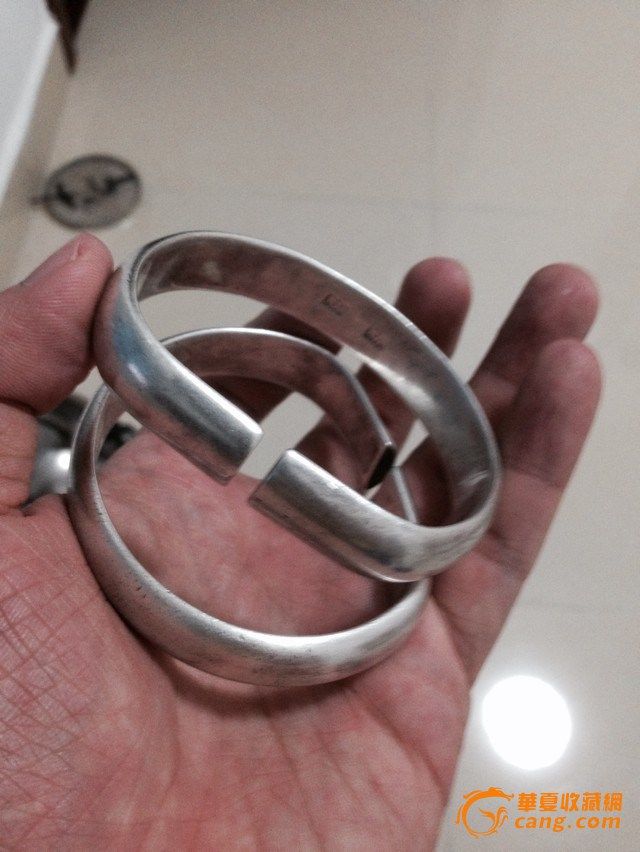清代足银手镯180克一对_清代足银手镯180克一