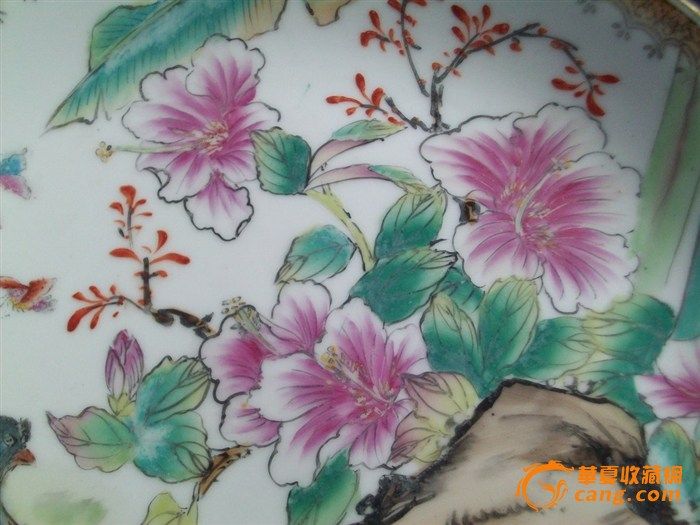 香港回归有关的盘子:紫荆花与和平鸽(手绘)_香