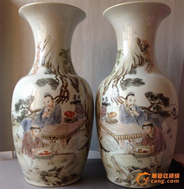 民国名家浅绛彩人物故事大瓶一对_民国名家浅