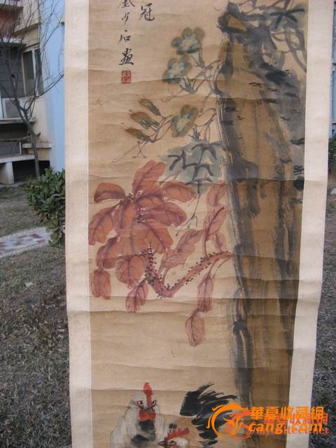 民国画家金少石真迹公鸡画轴(老画老裱)
