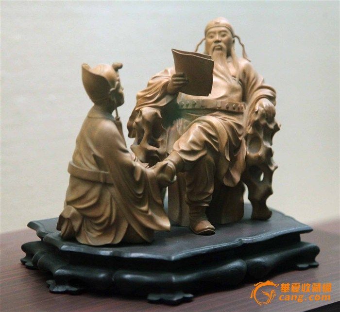 现代张始周黄杨木雕《高力士脱靴》_现代张始