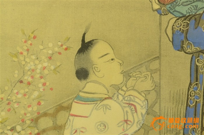 好字画-清代佚名绢本设色 冬庭婴戏图
