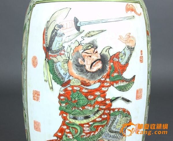 醴陵窑(?)清代钟馗门神纹棒槌瓶_醴陵窑(?)清代