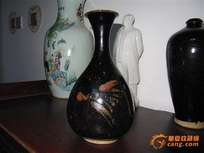 辽金元明早黑釉铁锈花玉壶春瓶_辽金元明早黑