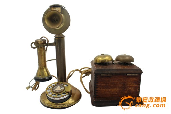 1875美国黄铜带振铃盒烛台古董电话_1875美